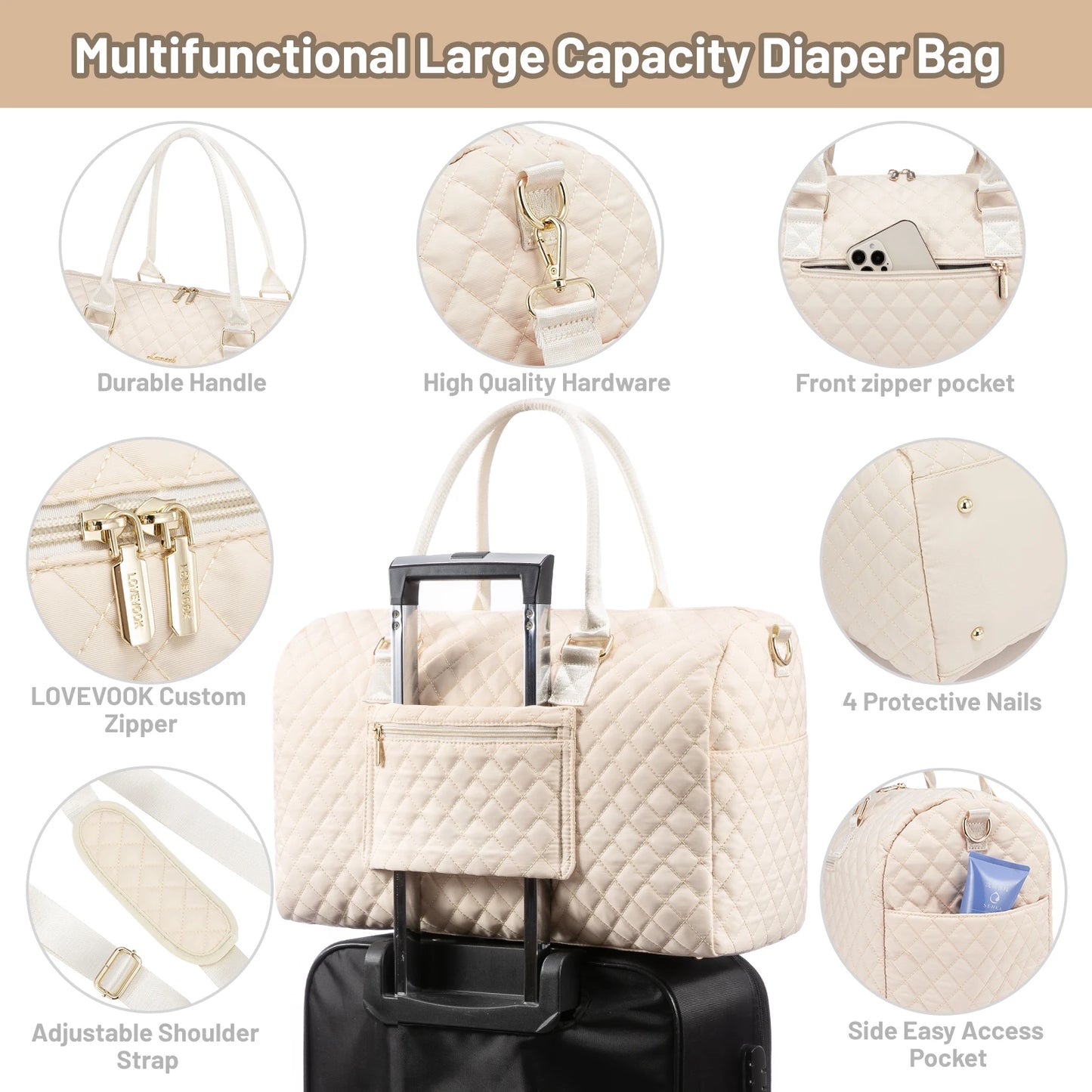 The First Class Beige: Luxury Large-Capacity Travel Diaper Bag