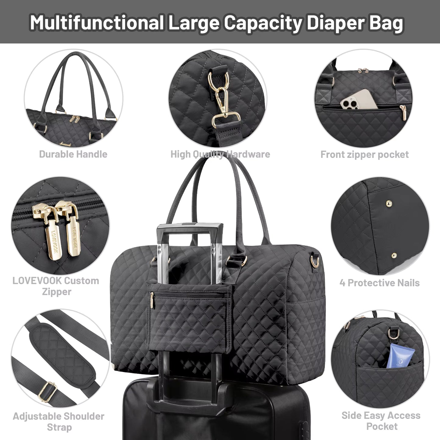 Odette in Black: Luxury Large-Capacity Diaper Bag